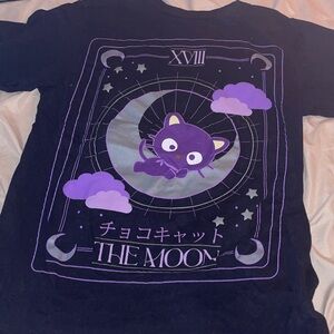 Black Tee with Purple Moon Cat Graphic